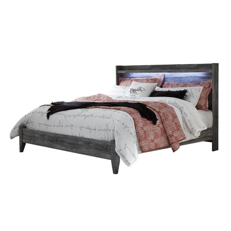 Bays King Size Storage Bed with 2 Drawers, Driftwood Smoke Gray, LED
