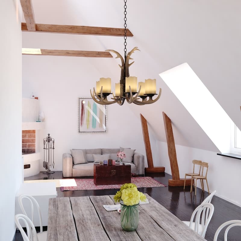 Chandelier 6 Light Bronze Farmhouse Pendant Lighting Fixture - 19.5