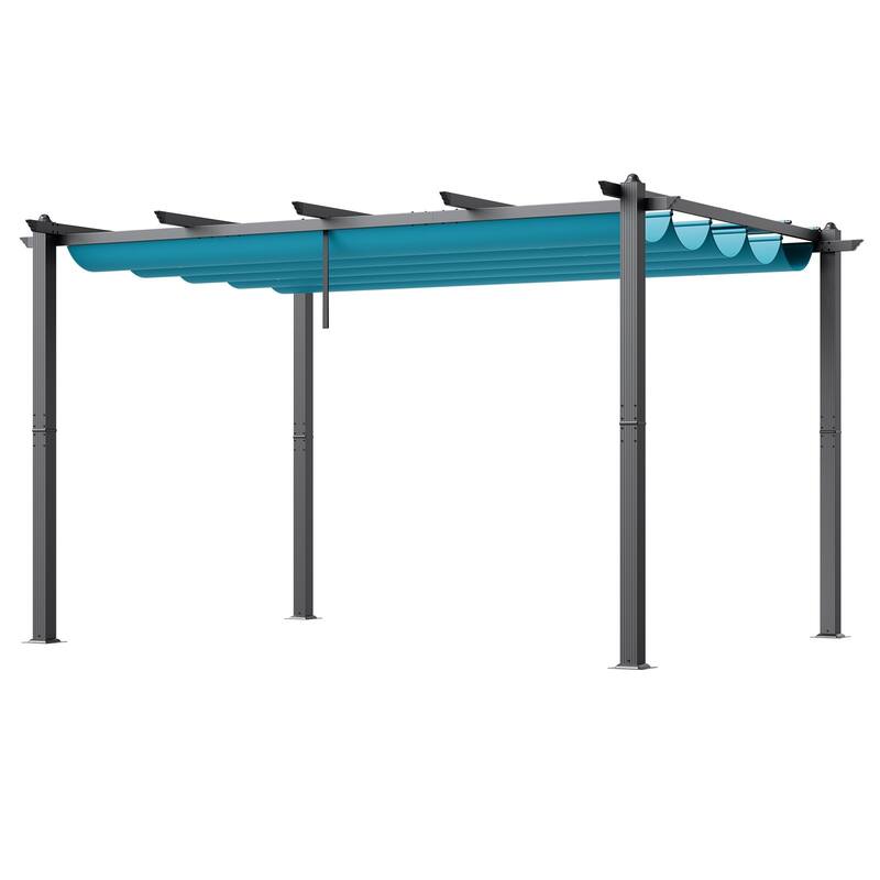 10 x 13 Feet Aluminum Outdoor Retractable Pergola with Sun Shade Adjustable Retractable Canopy