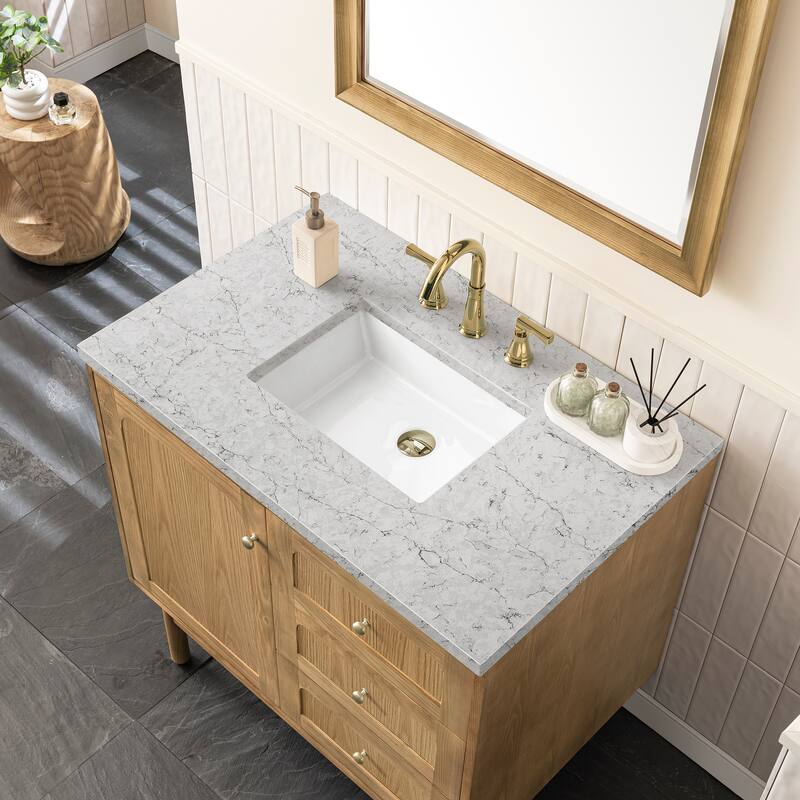 James Martin Vanities Laurent 36" Single Vanity, Light Natural Oak - Eternal Jasmine Pearl Quartz