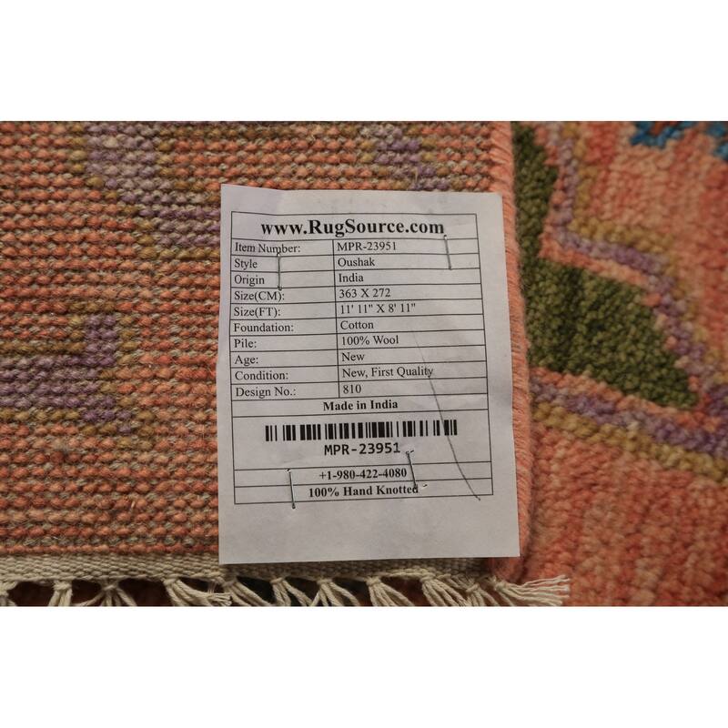 Oushak Indian Area Rug Hand-Knotted Floral Wool Carpet - 8'11"x 11'11"