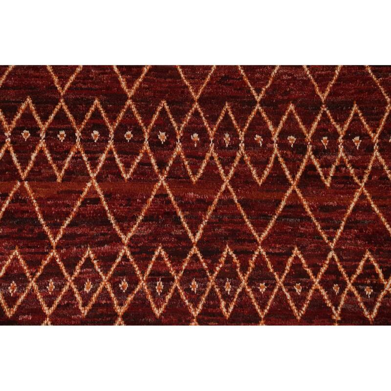 Hand Knotted Oriental 100% Wool Carpet Modern Tribal Red Moroccan Area Rug - 7' 8'' X 5' 7''