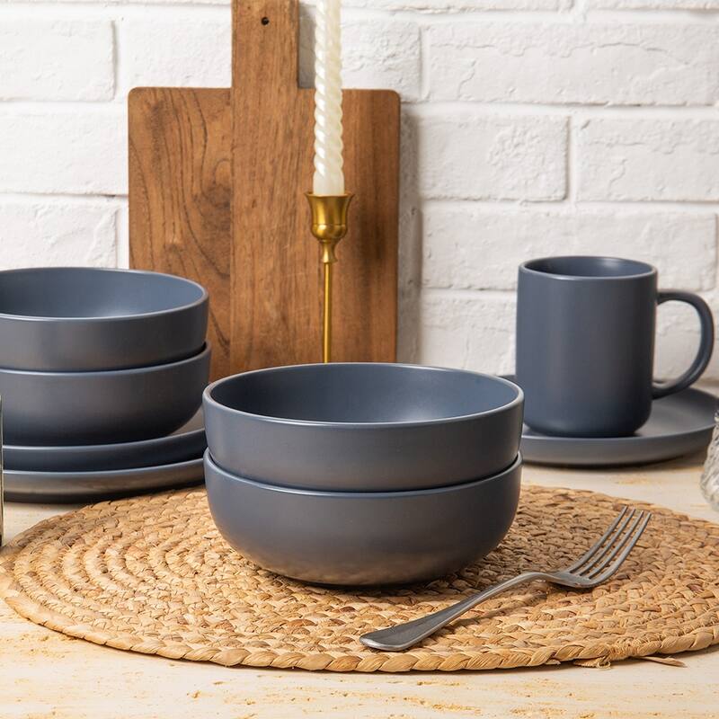 12PC Stoneware Dinnerware Set, Microwave Dishwasher Safe Stackable