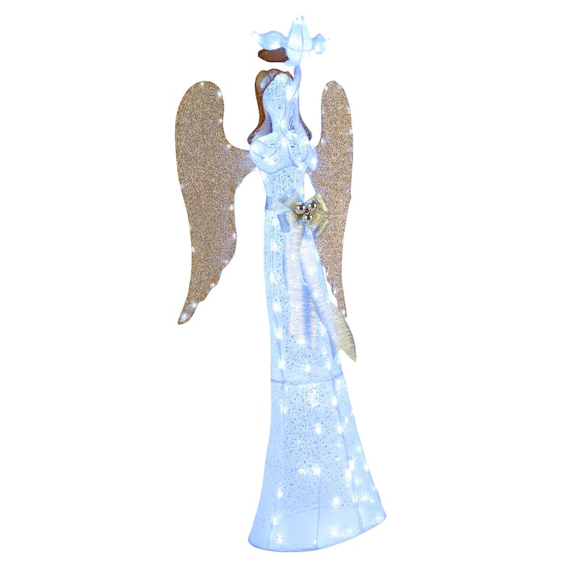 Costway 3D Lighted Angel Christmas Decoration with Pigeon, Golden - as pic shows - See Details
