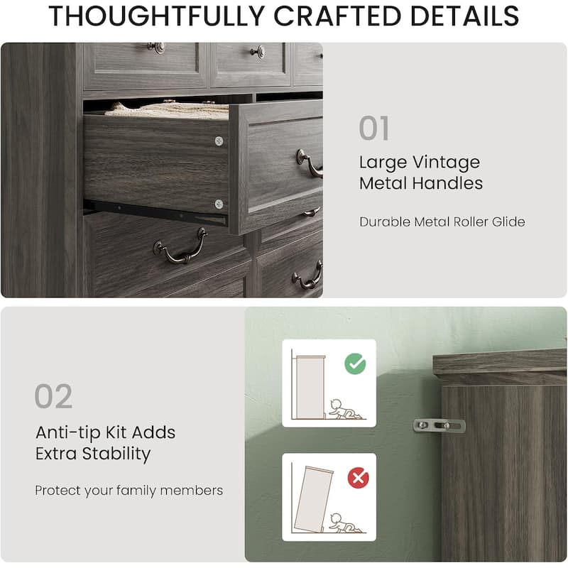 Farmhouse Drawers Dresser for Bedroom Storage Dressers Organizer