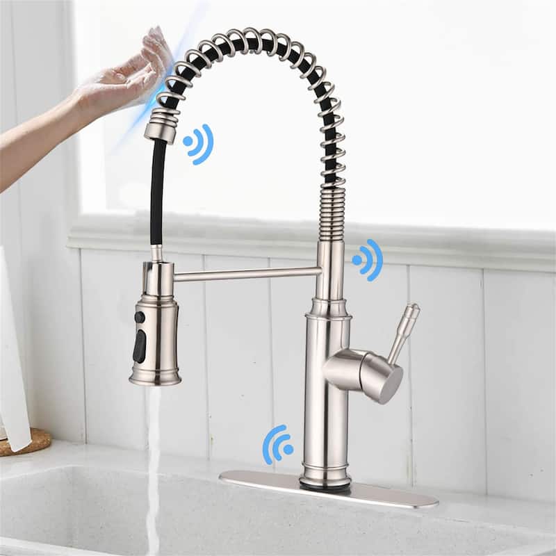 Touch Kitchen Faucet with Pull Down Sprayer Single Level Handle One Hole 360 Degree Swivel Sink Faucet - Brushed Nickel