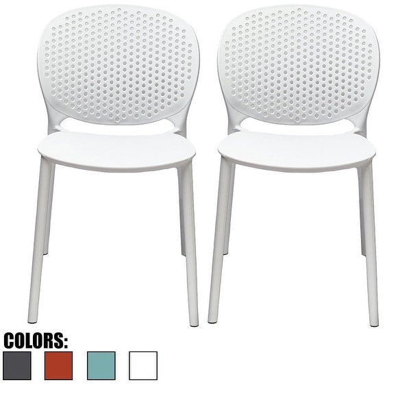 2xhome - Set of 2 Modern Plastic Armless Stackable Stacking Dining Side Chairs Matte Indoor Outdoor Restaurant Home