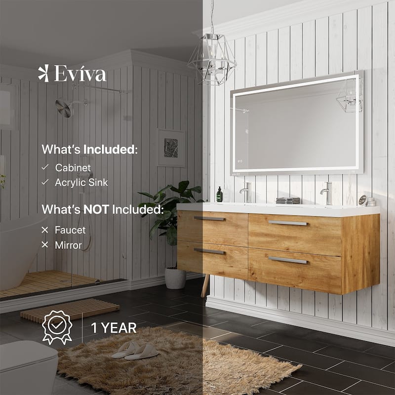 Surf 57"W Natural Oak DS Bath Vanity with Acrylic Top & Integrated Sinks