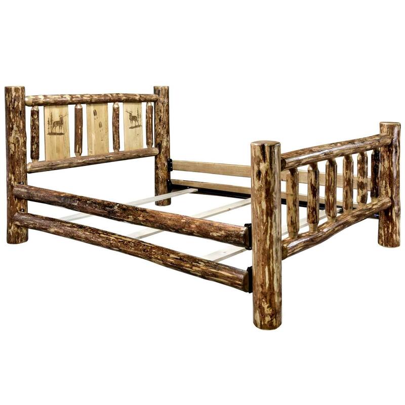 Rustic Twin Bed - Elk Laser Engraved Log Bed - Glacier Country Style - Heirloom Quality Furniture
