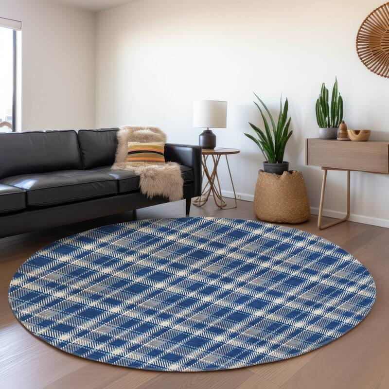 Premium Washable Super Soft Plaid Mayfield Rug - Navy - 8' x 8' - Round