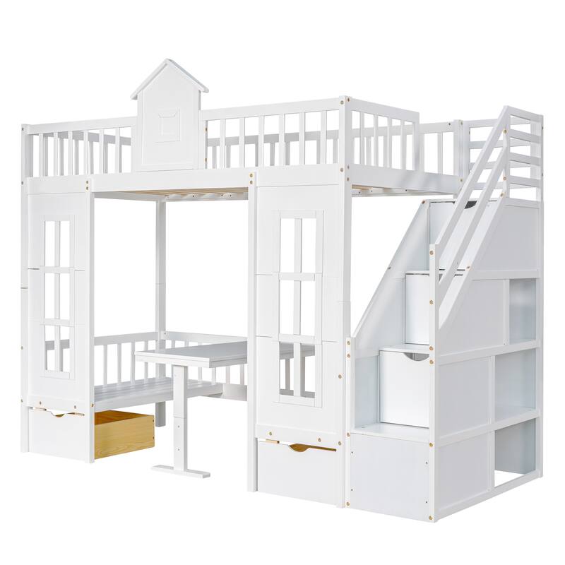 Twin-Over-Twin Bunk Bed with Desk and Drawers