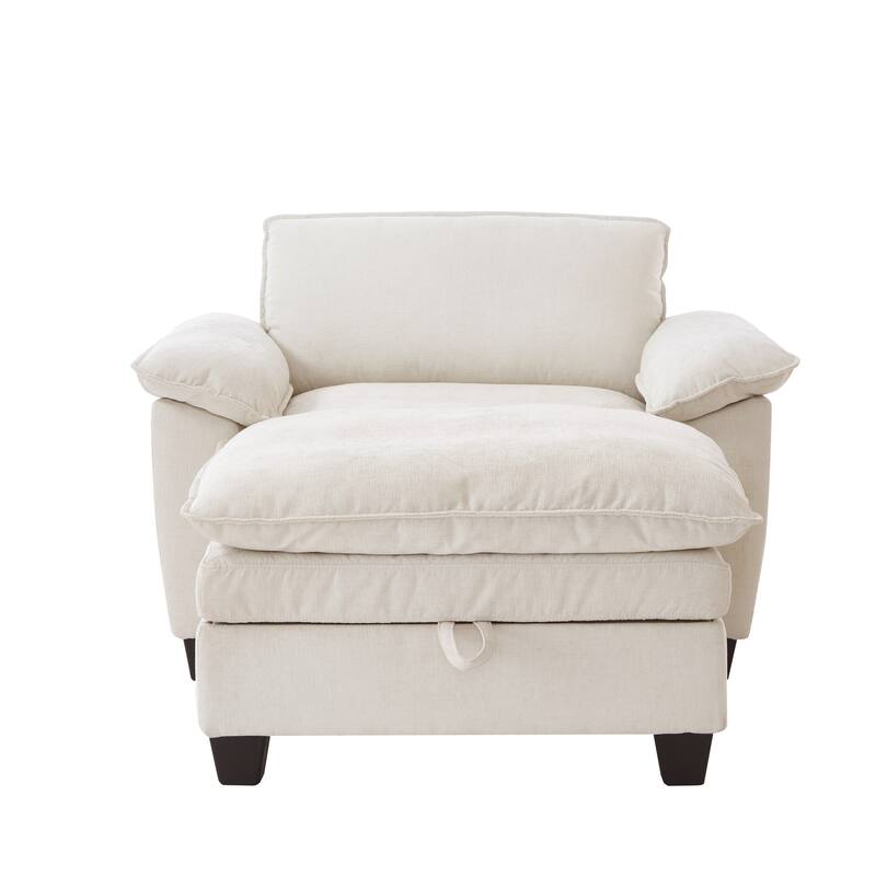Cloud Lazy Chaise Lounge, Single Sofa Chair & Storage Ottoman Set of 2, Oversize Chenille Upholstered Lounge Sleeper Sofa