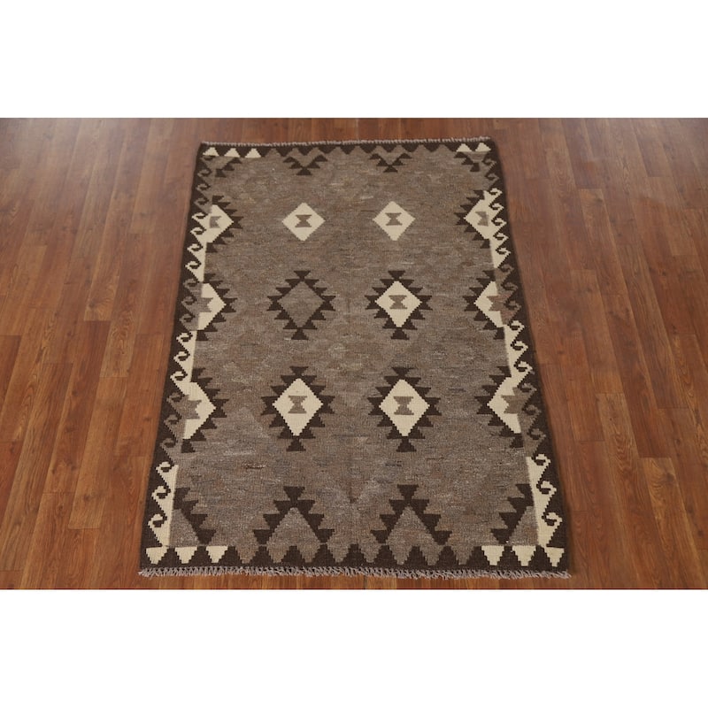 Geometric Kilim Area Rug Flatweave Wool Accent Carpet - 3'6"x 5'0"