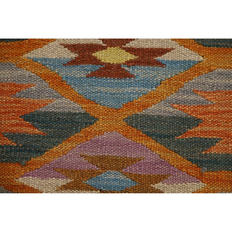 Geometric Kilim Reversible Runner Rug Flatweave Wool Carpet - 2'0"x 6'8"