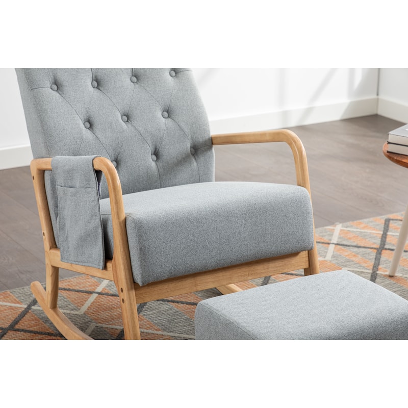 Light Grey 25.59" Tufted Rocking Chair with Ottoman