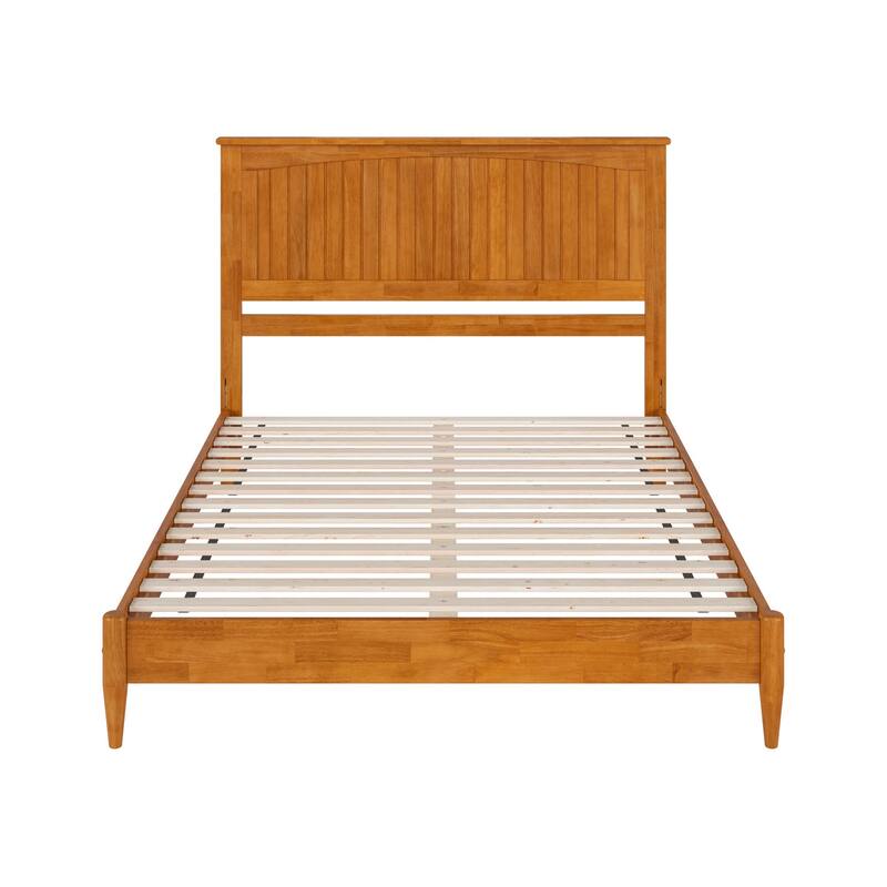 Queen Size Wood Platform Bed - Low Profile Modern Bed Frame with USB Ports & Headboard