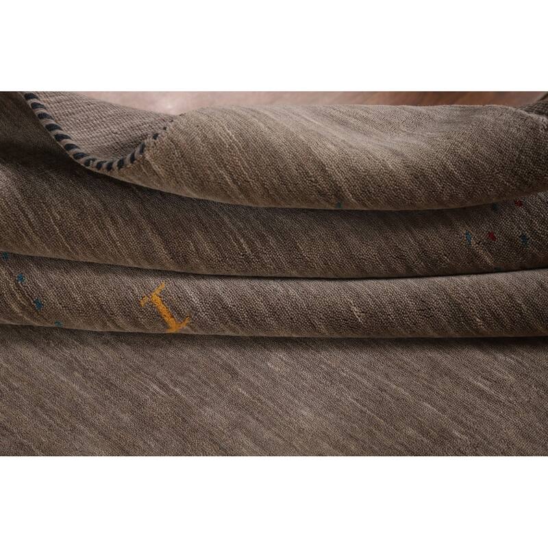 Brown Gabbeh Area Rug Handmade Oriental Wool Carpet - 6'8"x 9'9"