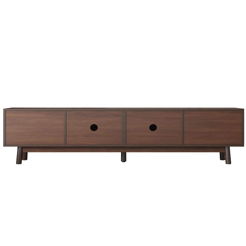 80" Mid Century TV Stand - Rattan Doors, Storage Drawers, Waterproof