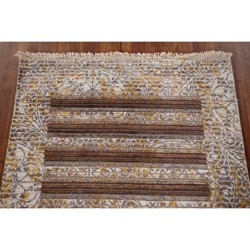 Striped Abstract Oriental Modern Accent Rug Hand-Knotted Wool Carpet - 2'9" x 4'10"