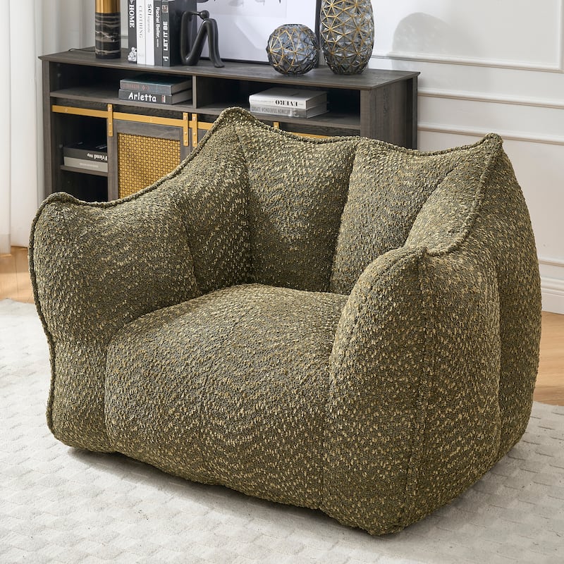 Chenille Fabric Bean Bag Chair Living Room Accent Chair Lazy Sofa - Green