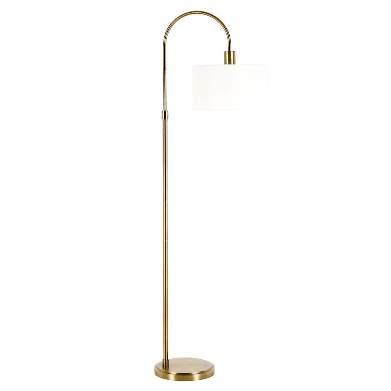 Veronica Arc Floor Lamp with Fabric Shade - Antique Brass