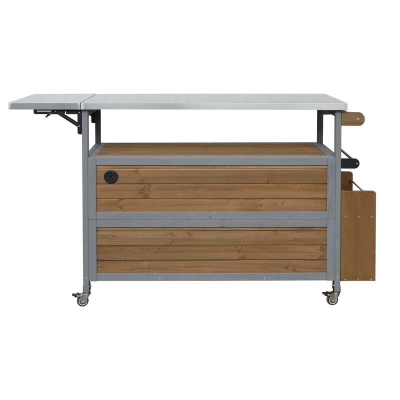 Portable Foldable Outdoor Kitchen Cart with Storage Cabinet and Lockable Wheels