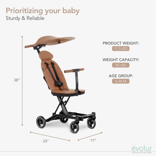dimension image slide 2 of 3, Evolur Cruise Rider Stroller With Canopy