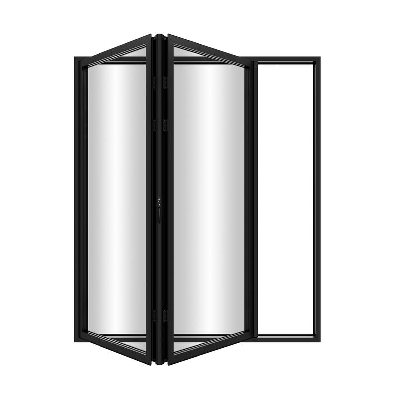 KaMic Elite-Fold 72" x 96" 2-Panel Aluminum Folding Door in Black with Hidden Hinges & Rollers, Folded Out From Right To Left - 72×96 - Black