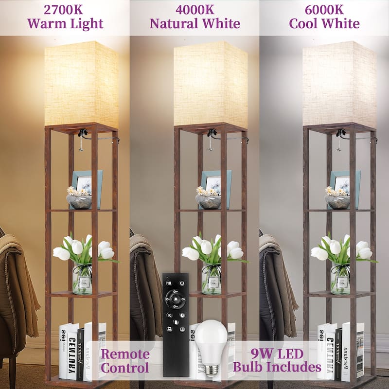 63"Floor Lamp with Shelves,Modern Tall Standing Lamps - N/A
