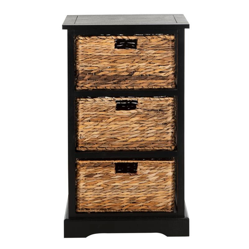 SAFAVIEH Evaline Distressed Black 3 Wicker Basket Storage Unit - 17.3" x 13.4" x 29.5" - 17Wx13Dx30H - Distressed Black