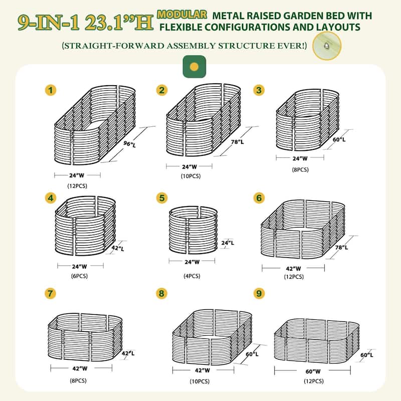 VEIKOUS 23.1''H Metal Galvanized Raised Garden Bed 9-in-1 Modular Outdoor Planter Box - N/A