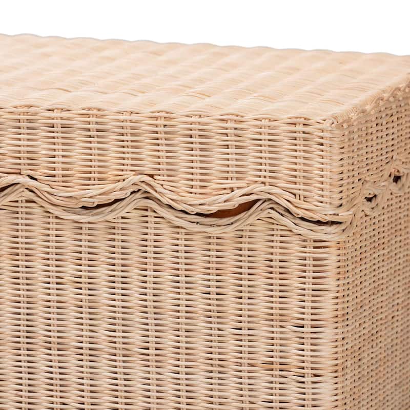 Damita Scallop Natural Rattan Chest with Lift-top - Coastal Boho Style Storage Bench for Bedroom, Entryway, or Living Room