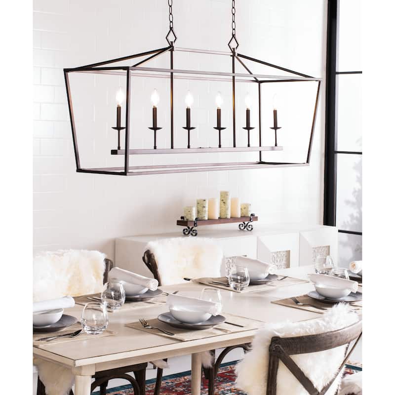 SAFAVIEH Lighting Anta 6-light Pendant - 49"x15"x29.25-101.25" - Oil Rubbed Bronze (Black) - 49Wx15Dx101H