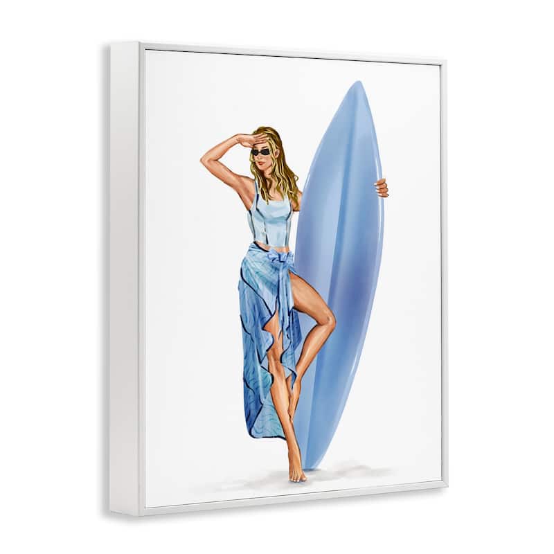 Stupell Trendy Surfer Girl in Blue Framed Giclee Art Design By Ziwei Li