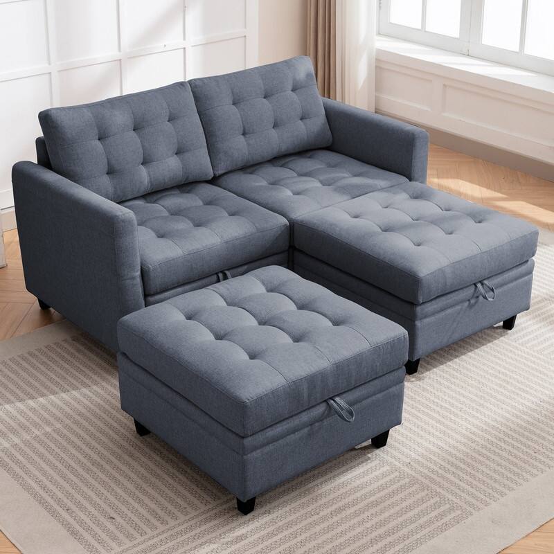 Mixoy Modular Sectional Sofa with Adjustable Armrest,Storage Ottoman,Modern L/U Shaped Living Room Furniture Set