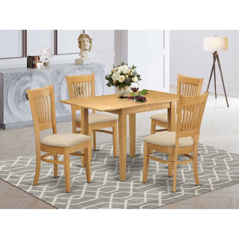 5-Piece Natural Oak Finish Solid Wood Top - Dining Room Set - Seats 4