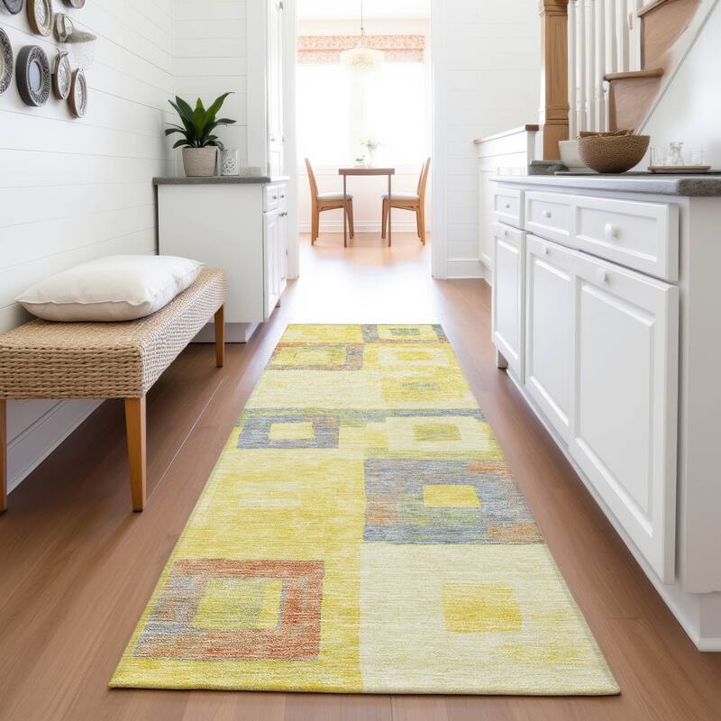 Premium Washable Super Soft Blocky Contemporary Mayfield Rug - Yellow - 2'3" x 7'6"