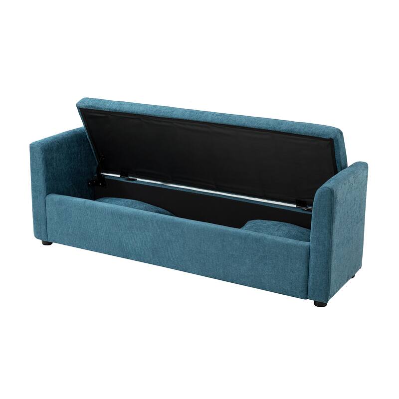 Franco Modern Upholstered Storage Bench with Two Throw Pillows and Thick Padded Cushion