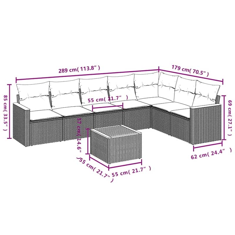 vidaXL 8 Piece Patio Sofa Set with Cushions Black Poly Rattan
