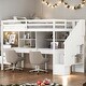 preview thumbnail 1 of 34, Twin Loft Bed with Storage Staircase, Double Desks and Shelves, White