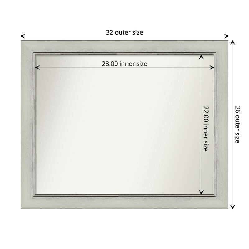 Non-Beveled Bathroom Wall Mirror - Flair Silver Patina Frame - 32 x 26 in - Flair Silver Patina