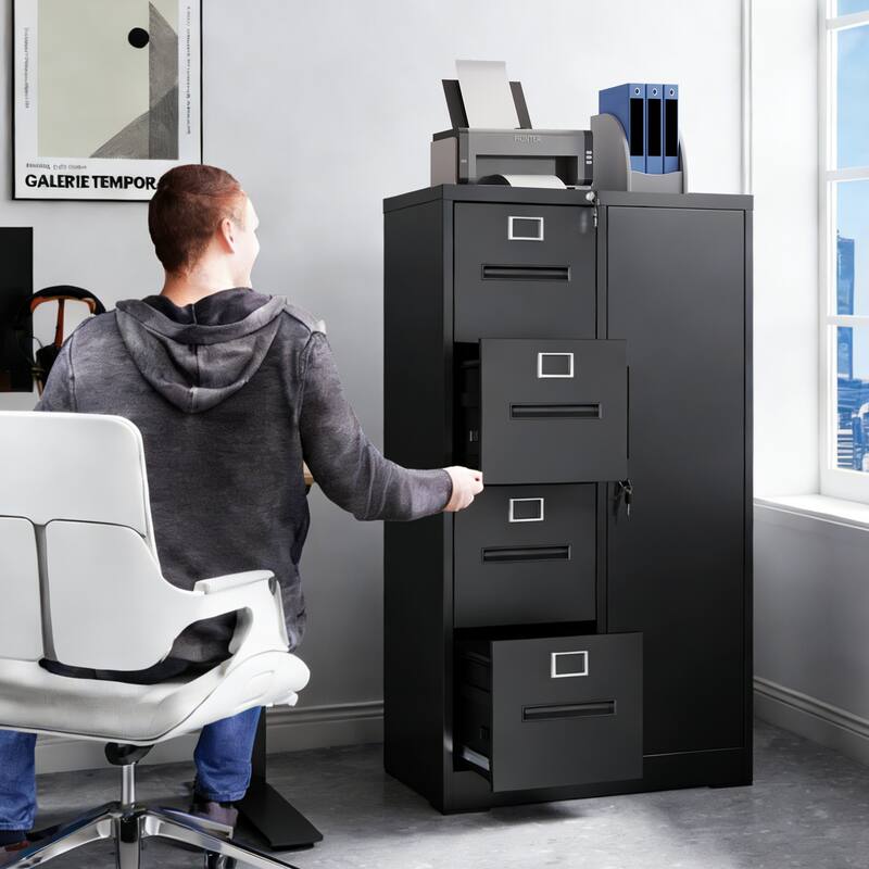Metal Storage Vertical Filing Cabinet with Lock, Steel File Locker with 4 Drawers and 1 door for School, Living Room