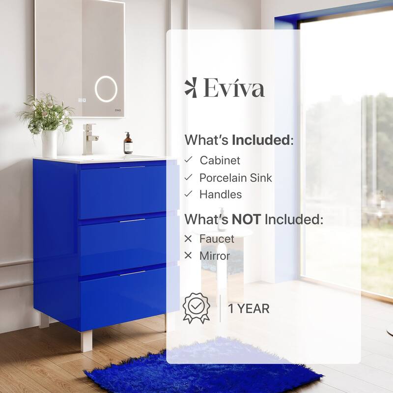 Eviva Malmo 24"W Blue Bath Vanity with Porcelain Integrated Sink