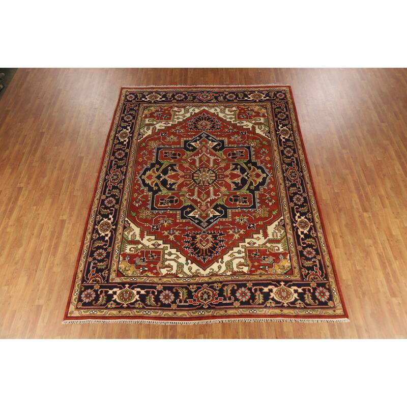 Orange Medallion Heriz Serapi Indian Area Rug Handmade Wool Carpet - 8'10" x 11'9"