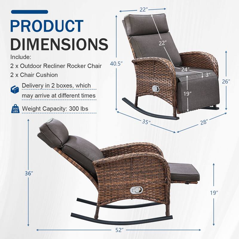 Pocassy Outdoor Patio Rocking Lounge Chairs with Adjustable Backrest Set.