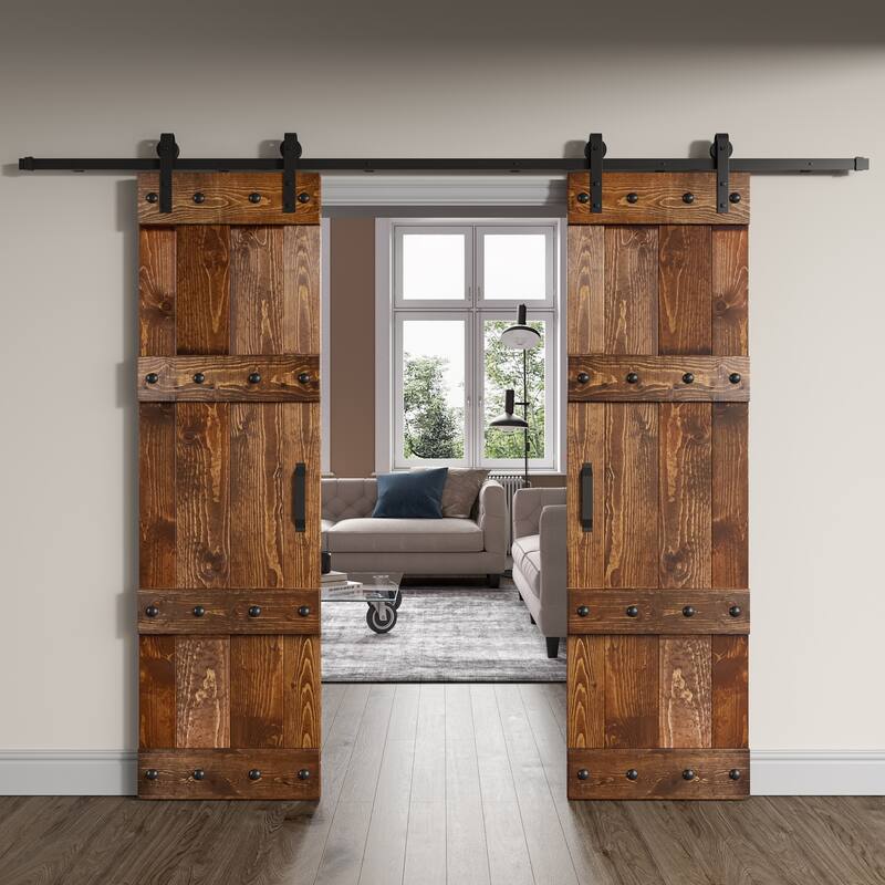 Coast Sequoia 48in./60in./84in. x 84in. Castle Series Pine Wood Double Sliding Barn Door With Hardware Kit