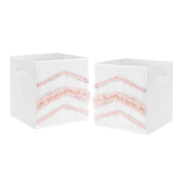 slide 2 of 4, Boho Bohemian Foldable Fabric Storage Bins - Blush Pink and White Farmhouse Shabby Chic Designer Modern Minimalist Tufted