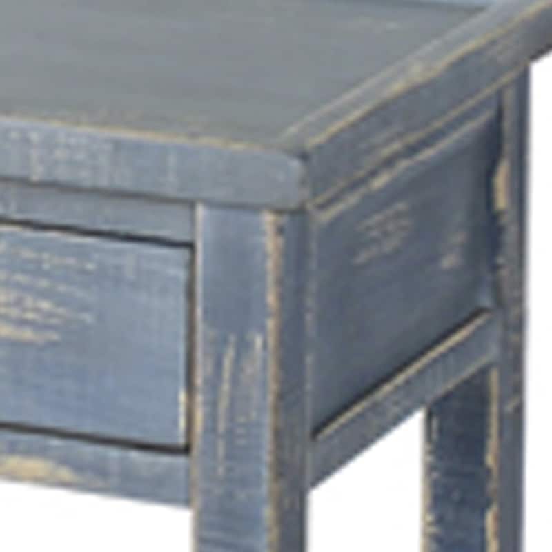 13 in. Rustic Blue Rectangle Wood End Table with Storage Drawer for Convenience
