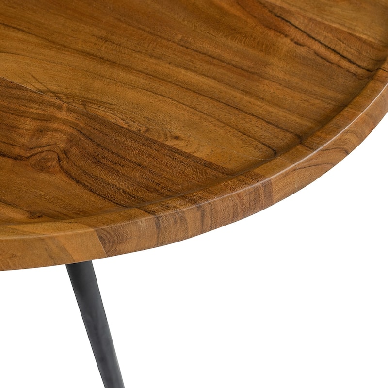 GDFStudio - Oval Coffee Table with Natural Acacia Wood Top and Iron Frame - 40.4"