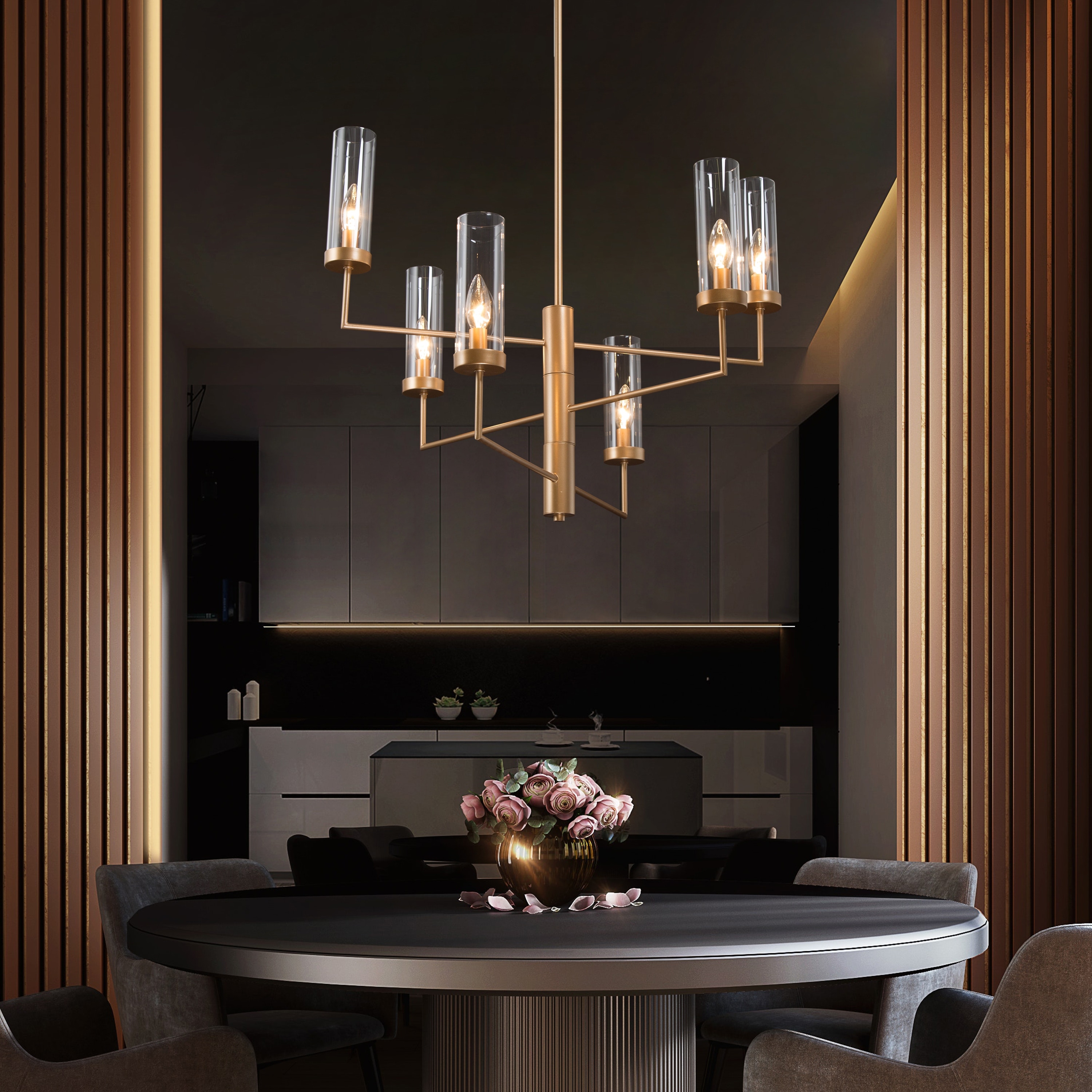 Velus Mid Century Modern 6 Light 3 Tiers Chandeliers Glass Shade Ceiling Lights for Dining Room D26.5 x H75.5